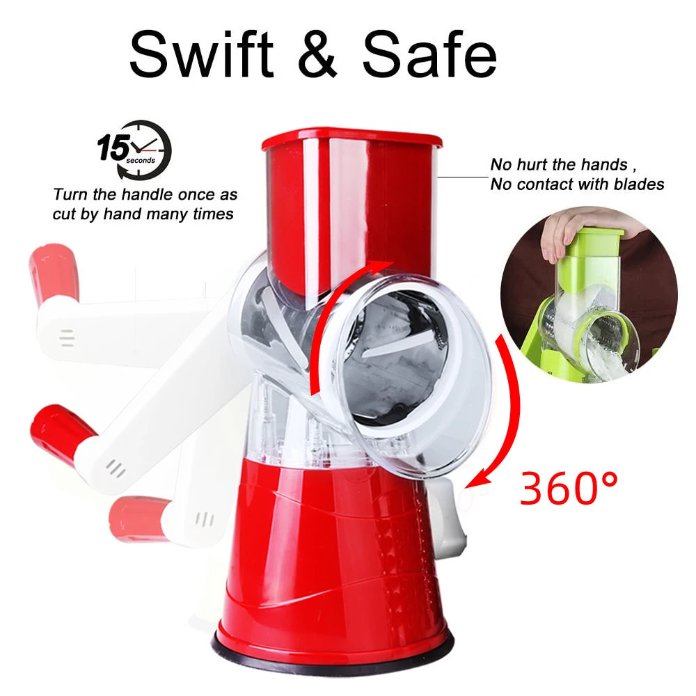 rotary cheese grater vegetable cutter mandoline slicer food crusher chopper with 3 steel roller blade kitchen gadget accessories free global shipping