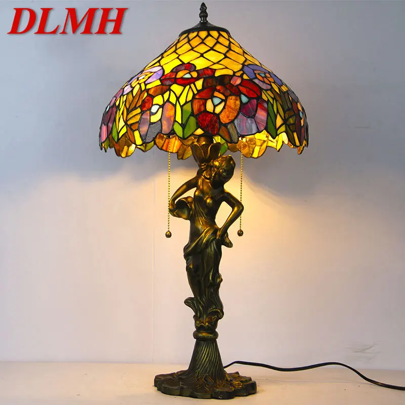 

DLMH Tiffany Table Lamp LED Creative Exquisite Color Glass Desk Light Decor For Home Study Bedroom Hotel Bedside