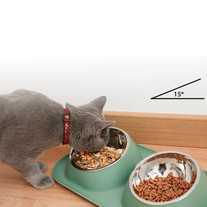 

Spill Mat Feeder Ergonomic Cat Large Dogs Stainless Bowl Steel Silicone Inclined Dog Raised No For Cat Food Pet Bowl Supplies