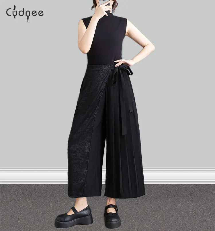 Женские однотонные брюки Palazzos укороченные капри японские в стиле Samben