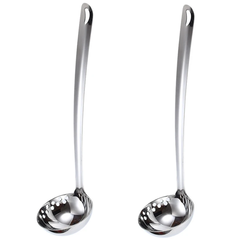 

Multifunctional Dual-Purpose Soup Ladle Colander Restaurant Hot Pot Spoon Stainless Steel Kitchen Tool, 2PCS