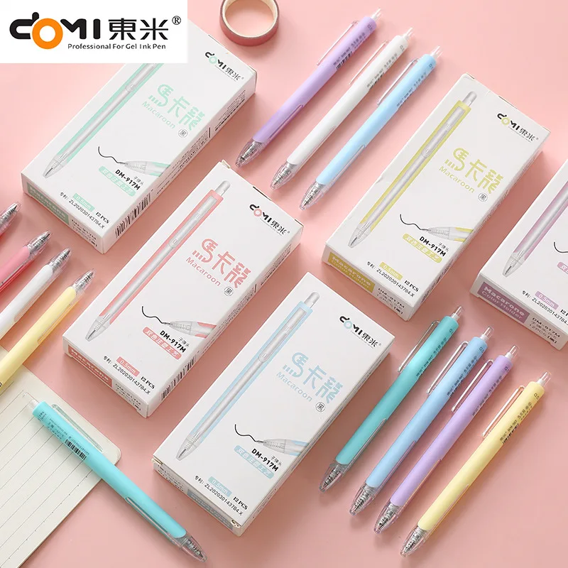 

12pcs Chinese Stationery Macaron Color Pen Press Gel Pen Black Ink Student Stationery