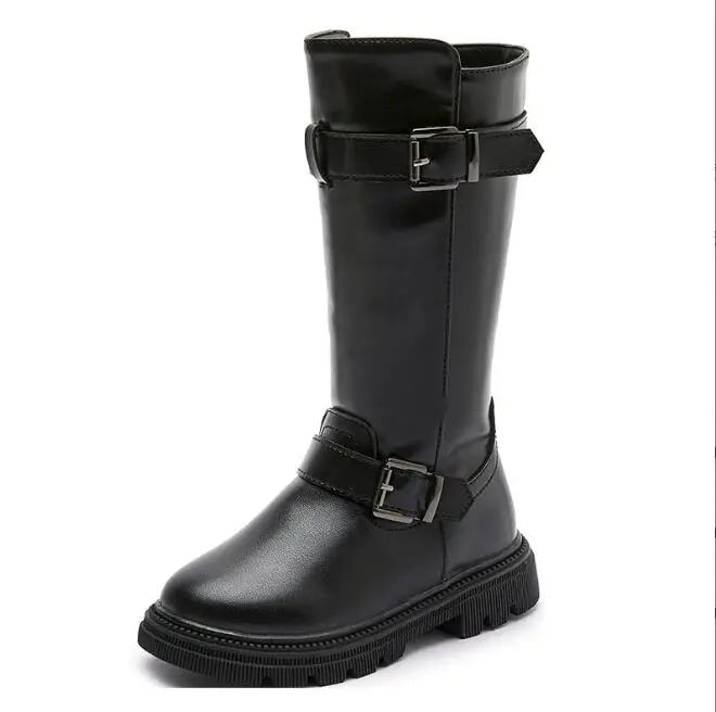 2022 Girls High Boots Kids Fashion Chic Solid Black Uniform Party Shoes Back Zip Winter Warm Breathable Children Snow Boots images - 6