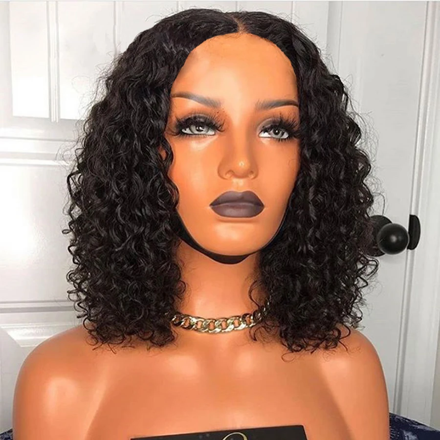 

14 inch Synthetic Kinky Curly Short Bob Machine Hair Wig For Women Daily Natural Black Glueless Wear Heat Resistant Wig