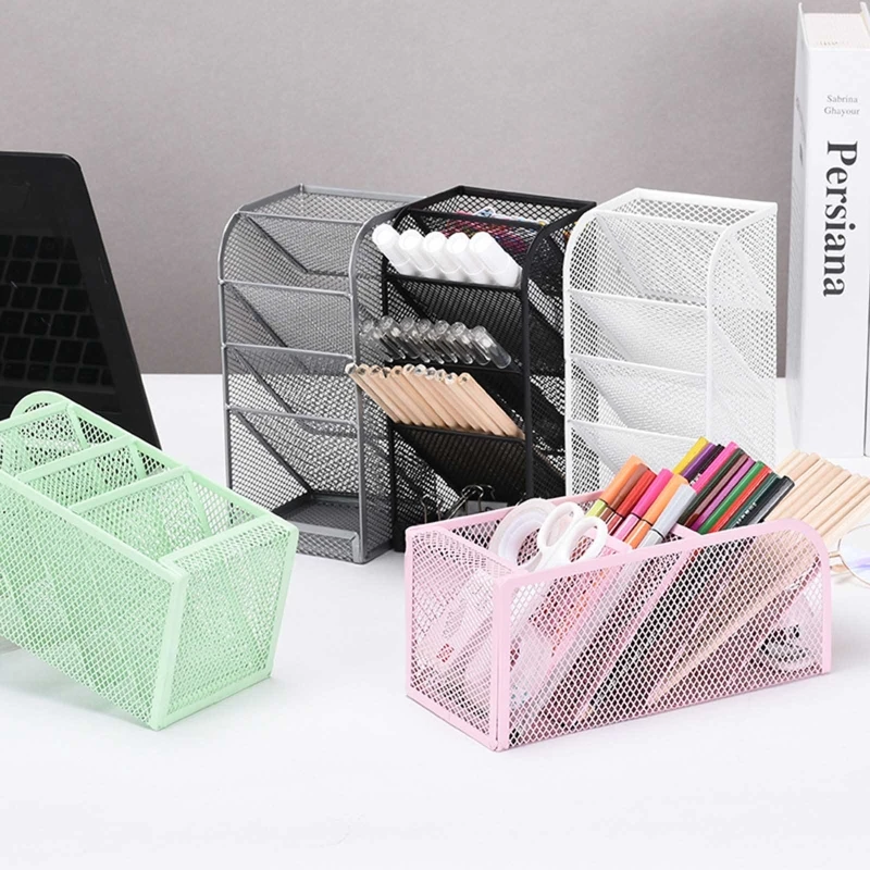 

4 Girds Mesh Pencil Holder Pen Cup Stationery Desktop Large Capacity