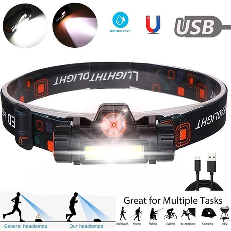 

Mini Powerful LED Headlamp XPE+COB Rechargeable Headlight Portable Flashlight Waterproof Head Lamp for Fishing Hunting Camping