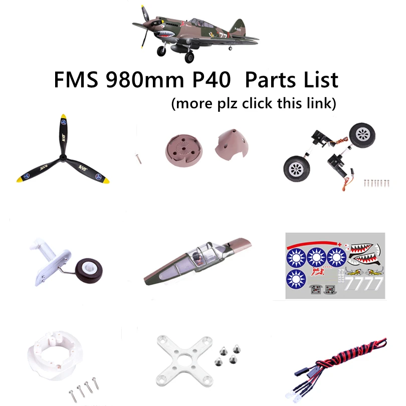 

FMS 980mm P40 P-40 Parts Propeller Spinner Motor Shaft Board Mount Landing Gear Retract ESC Servo RC Airplane Plane Spare