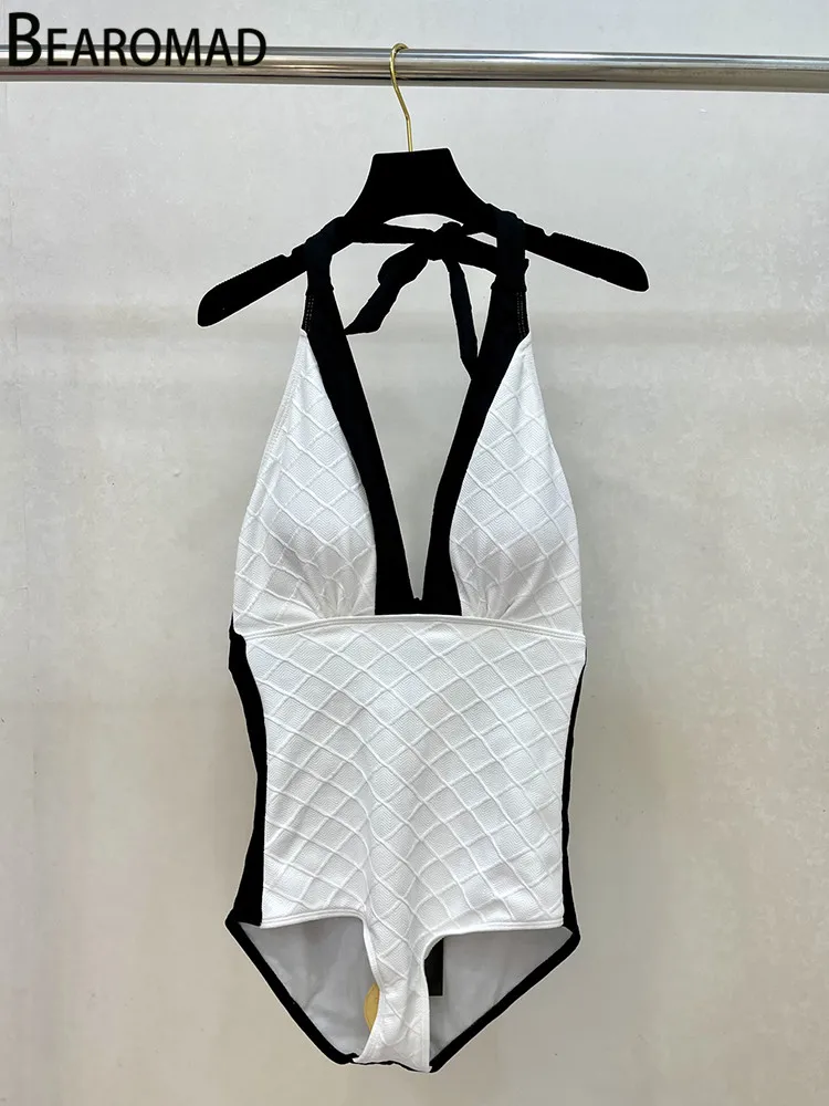 

Bearomad Summer Fashion Runway White Vintage Spaghetti Strap Swimsuit Suit Women Sexy Backless Beach Vacation Triangle Swimsuit