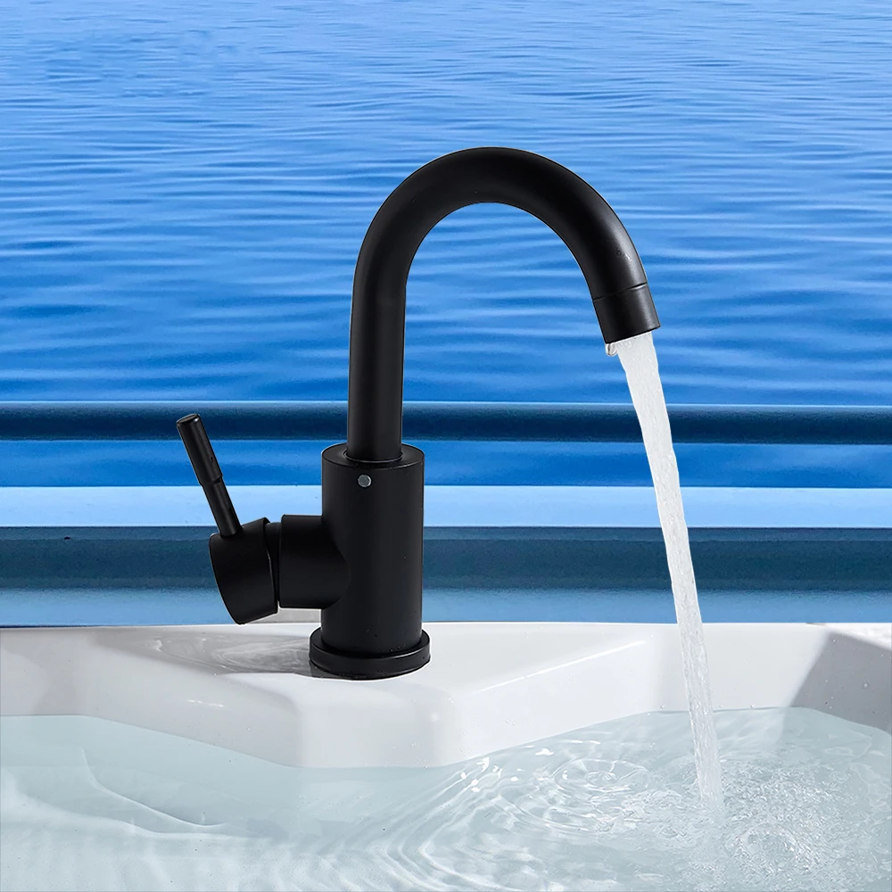 

Black Modern Bathroom Basin Faucet Stainless Steel Hot Cold Wash Mixer Crane Tap Free Rotation Sink Faucets Single Handle