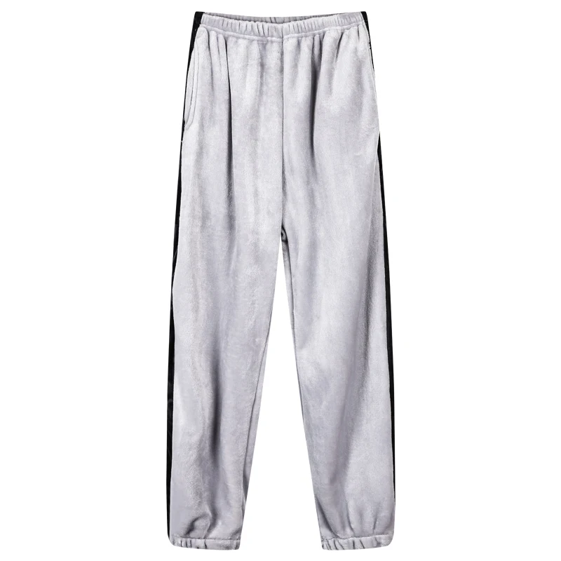 CAIYIER Men's Flannel Home Pants Large Size Soft Warm Sleepwear With Pocket Elastic Waistband Sleep Bottoms Trousers Underwear