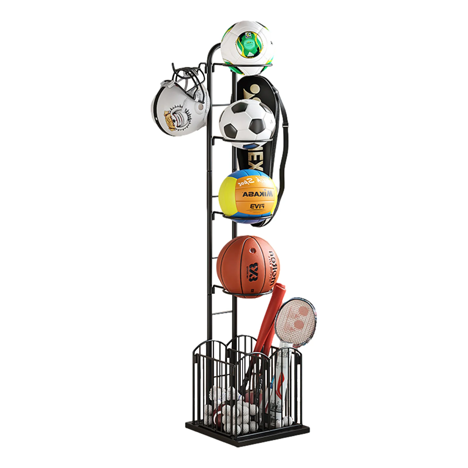 

Sports Equipment Organizer Ball Storage Sports Ball Storage Rack With Basket And Two Hang Hooks Garage Organizer And Storage For
