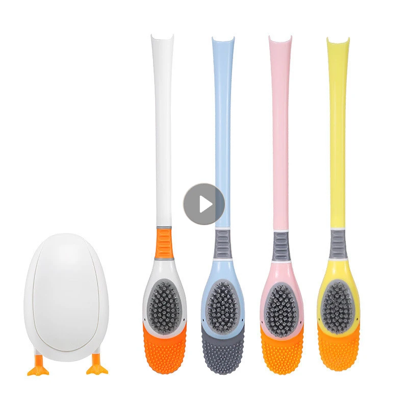 

Silicone Toilet Brush Creative Diving Duck Toilet Cleaning Brush Bathroom TPR Soft Cleaning Brush With Base Cleaning Tools Set