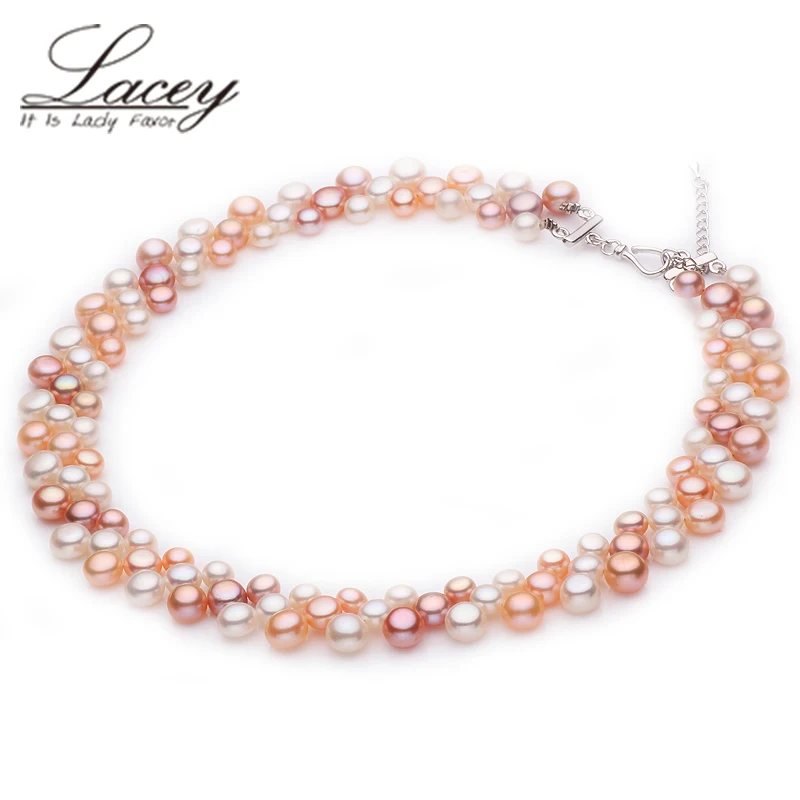 

Real Freshwater Pearl Necklace For Women,Natural Chunky Choker Necklaces Wedding Multi Pearl Jewelry Girl Gift