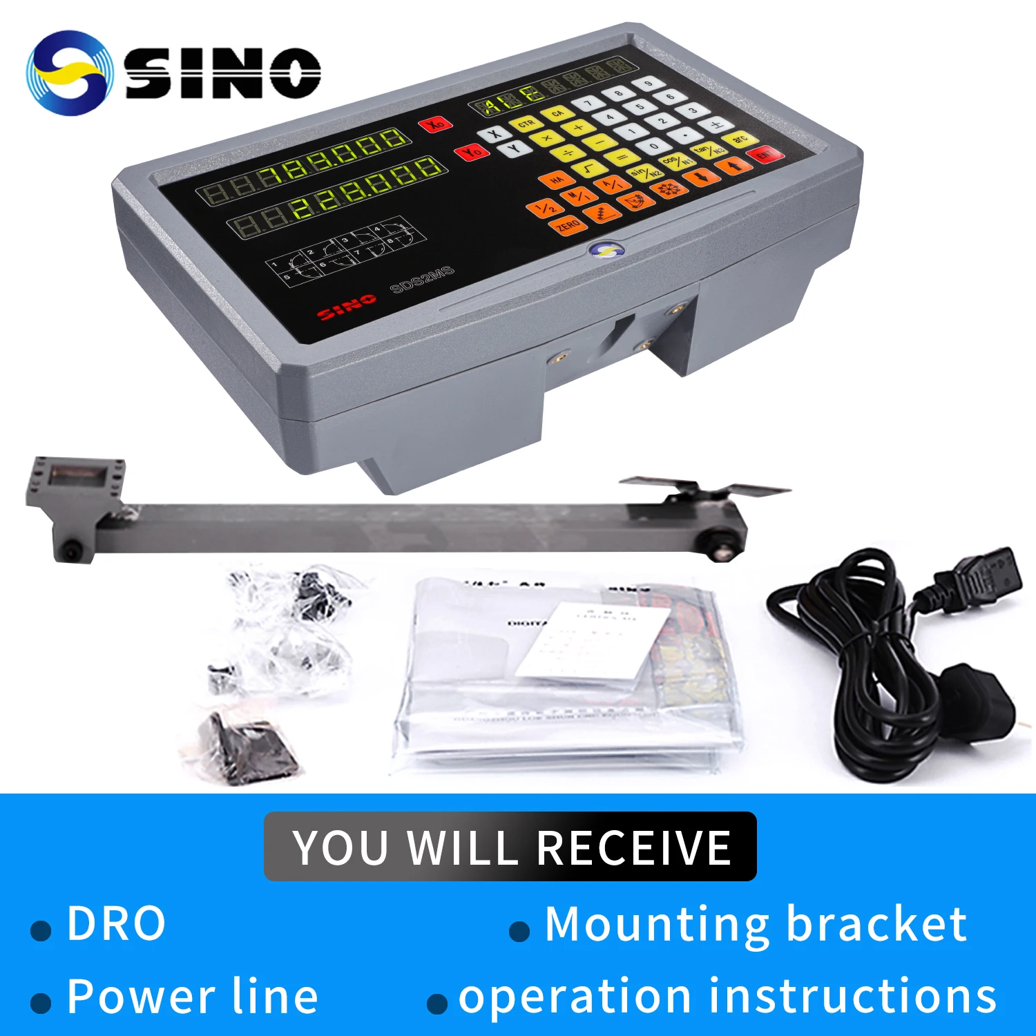 Фото SINO 2-осевой комплект DRO SDS2-2MS, набор ЖК-цифровых считывателей KA-300 KA-500, стеклянные кодировщики линейной шкалы для токарного станка, шлифовального станка, фрезерования №2