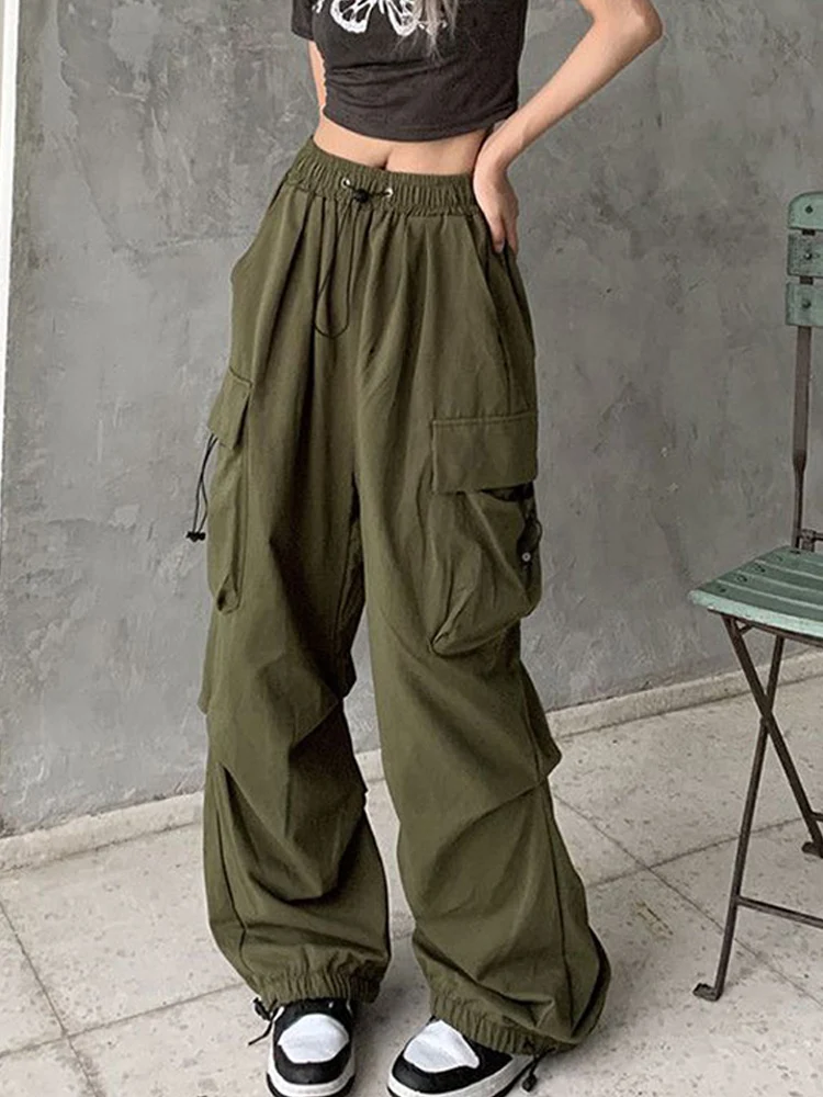 

Y2K Casual Cargo Pants Women Streetwear Drawstring Loose Wide Leg Straight Trousers 2023 Fashion Lady Oversize Sweatpants