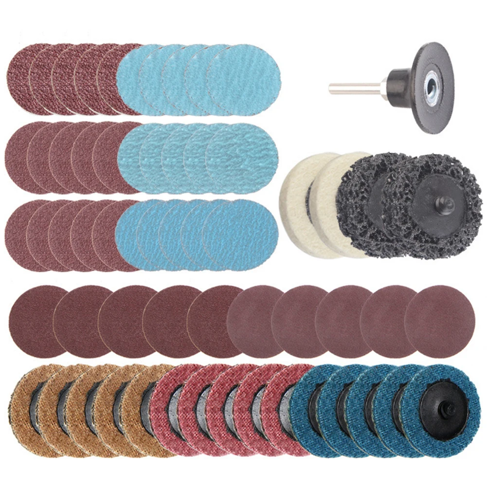 

60pcs 2inch 50mm Sanding Disc Roll Lock Surface Conditioning Discs With 1/4" Shank Holder For Polishing Pad SanderPaper Disk