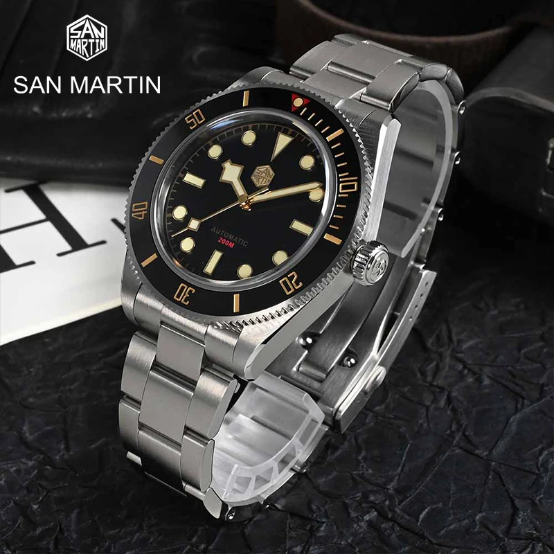 

San Martin Mens Diver Watches Men Automatic Watch Luxury Wristwatch 200M Waterproof BGW9 Luminous Sapphire Mirror Ceramic Bezel