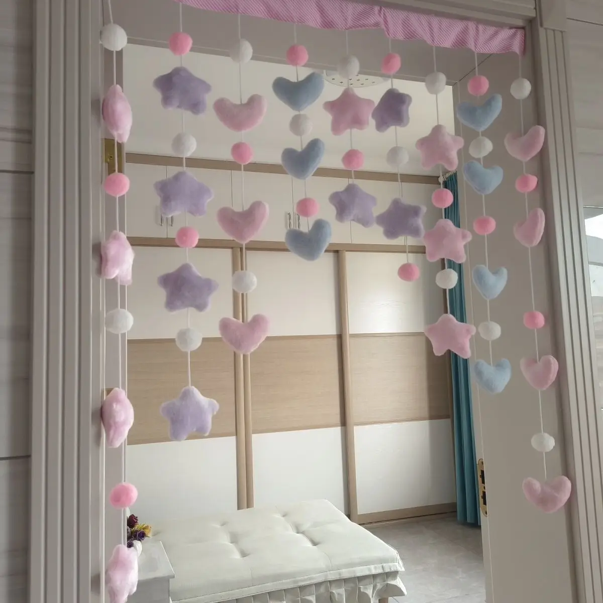 Для девочек и детей розовое сердце Kawaii подвесная дверная занавеска украшение