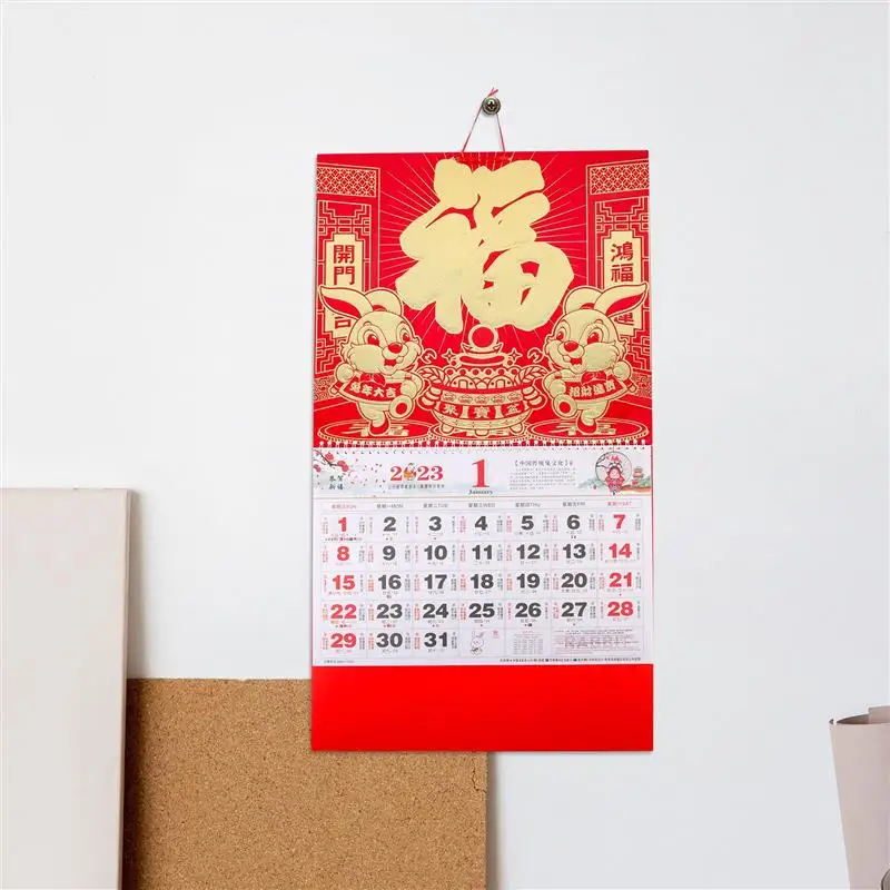 Настенный календарь в китайском стиле, подвеска, календарь в год кролика, декоративный календарь 2023 ежемесячный календарь
