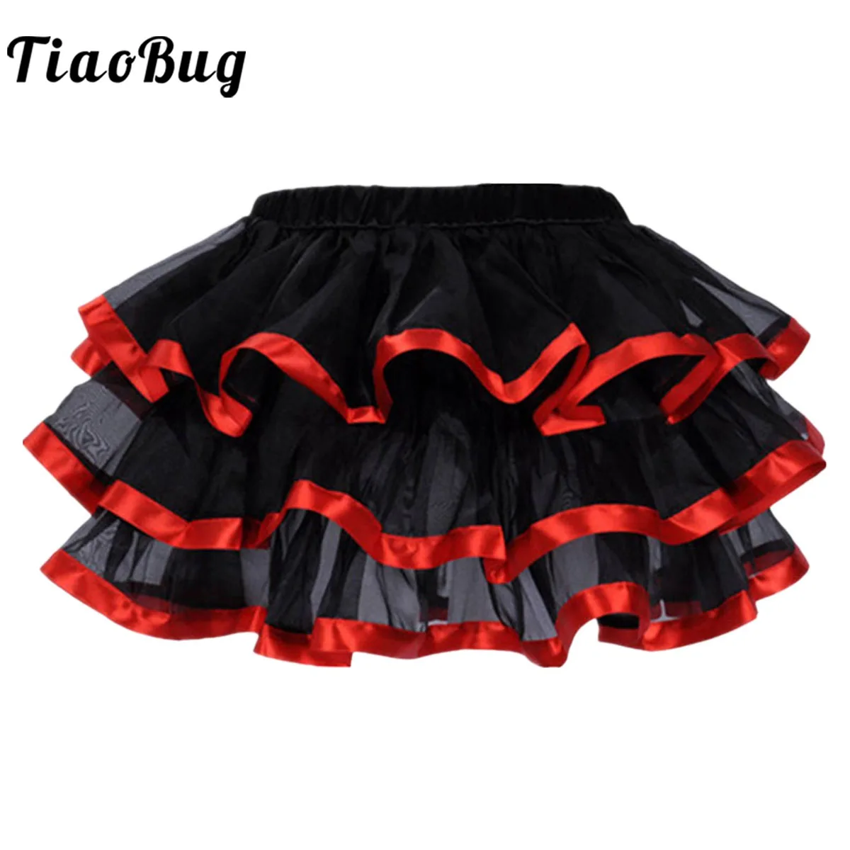 

Layered Ballet Tutu Skirt Women Girls Elastic Waistband Satin Striped Tulle Bubble Skirt Princess Party Dress Stage Dancewear