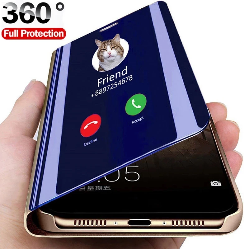 

Luxury Mirror Flip Case For Xiaomi Redmi Note 10 9 8 7 Pro 9S 8T 9T 9A 9C 8A 7A Mi 11T 10T Note 10 Lite Poco M3 X3 Pro F3 Cover