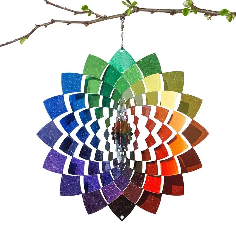 

Spinning Wind Catcher 3D Metal Backyard Hanging Small Wind Spinners Rainbow Decorative Wind Spinners Multi Color Spinner Patio