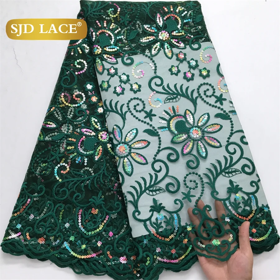 SJD LACE Африканская сетка с блестками Кружевная ткань 2024 Высококачественное