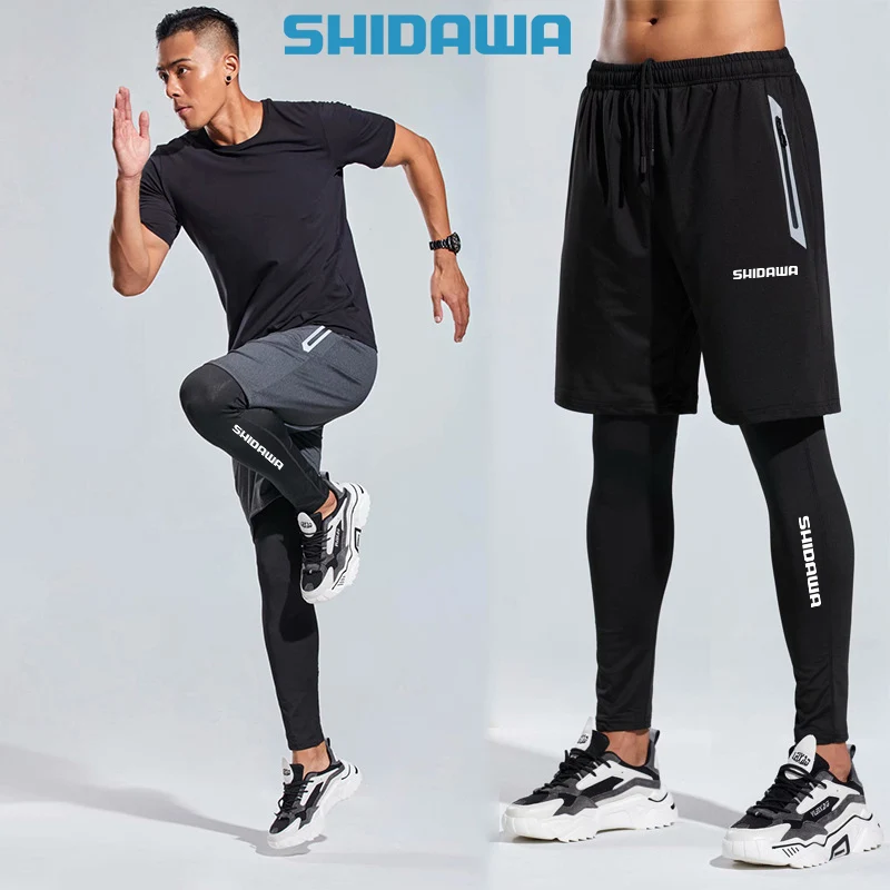 

Мужские тонкие дышащие леггинсы, поддельные брюки из двух частей для рыбалки, тренировок по бегу, модные велосипедные брюки для улицы