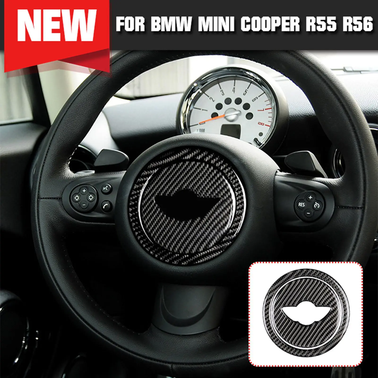 

Для BMW Mini Cooper R55 R56 Real Carbon Fiber Центральная крышка рулевого колеса наклейка