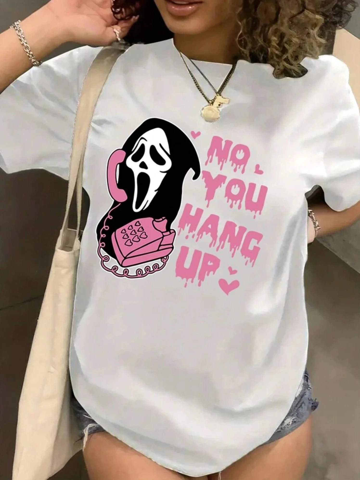 Футболка женская с коротким рукавом и принтом телефона