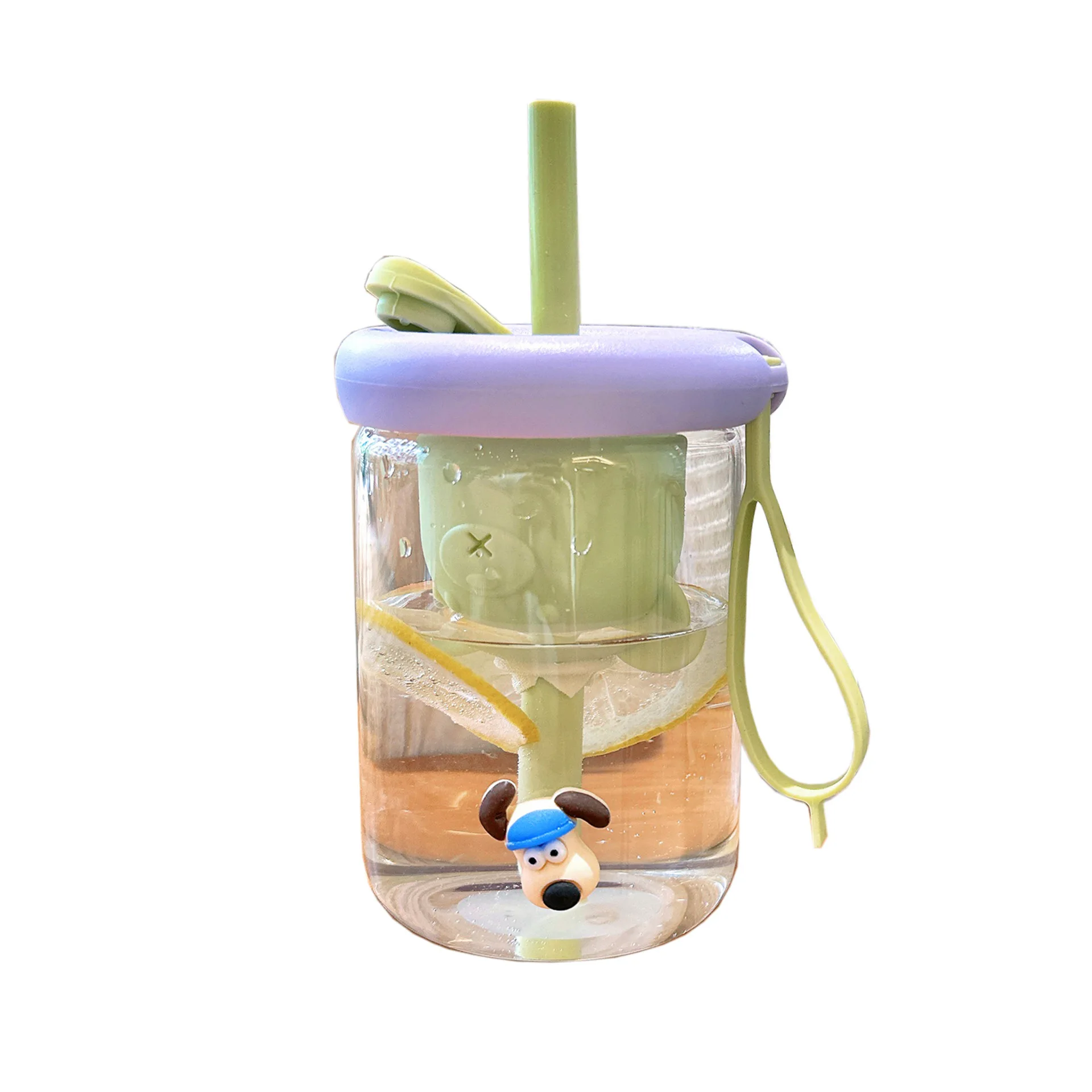 

Water Bottle Little Bear Tea Straw Cute Inverted Bear Tea Warehouse Glass Bottle Creative Office Cup High Beauty Student Gift