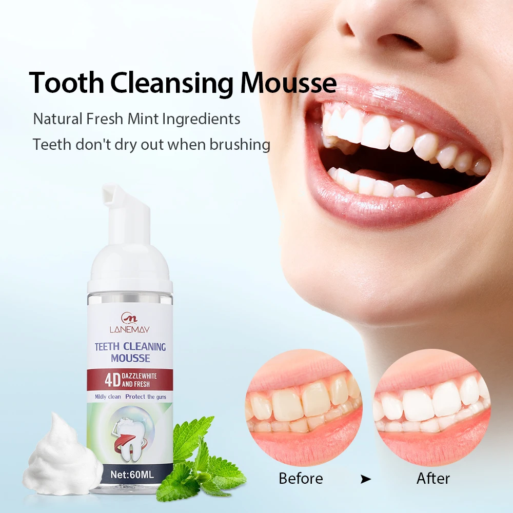 

60ml Foam Toothpaste with Mint Flavor Fluoride Free Natural Formula Teeth Whitening Fresh Breath Oral Cleaning Toothpaste