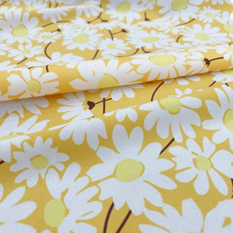 Polyester Crepe De Chine Fabric Chrysanthemum Printed Summer Thin Brand Fashion Diy Fabrics Cloth Per Meter Sewing Material |