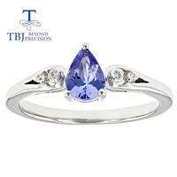 tbj natural tanzanite ring pear 57mm natural precious gemstone 925 sterling silver fine jewelry for women anniversary gift