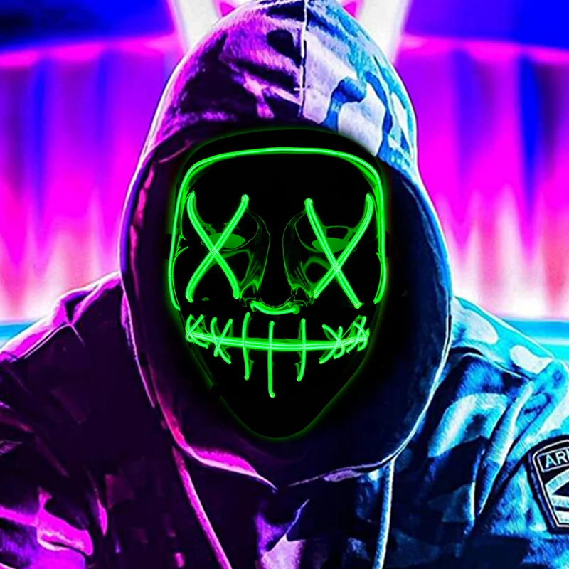 

Horror Halloween LED Mask LED Neon Light Up Mask Costume Festival Cosplay DJ Party Light Up Masks Election Purge Mascara Mask