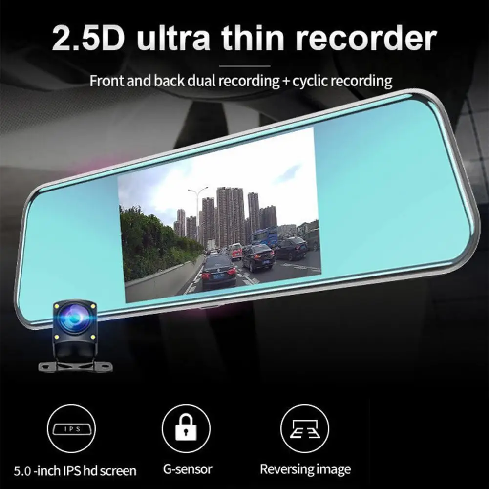 Rearview Mirror Dual Lens Dashcam Front Rear Car Dvr Dash Camera