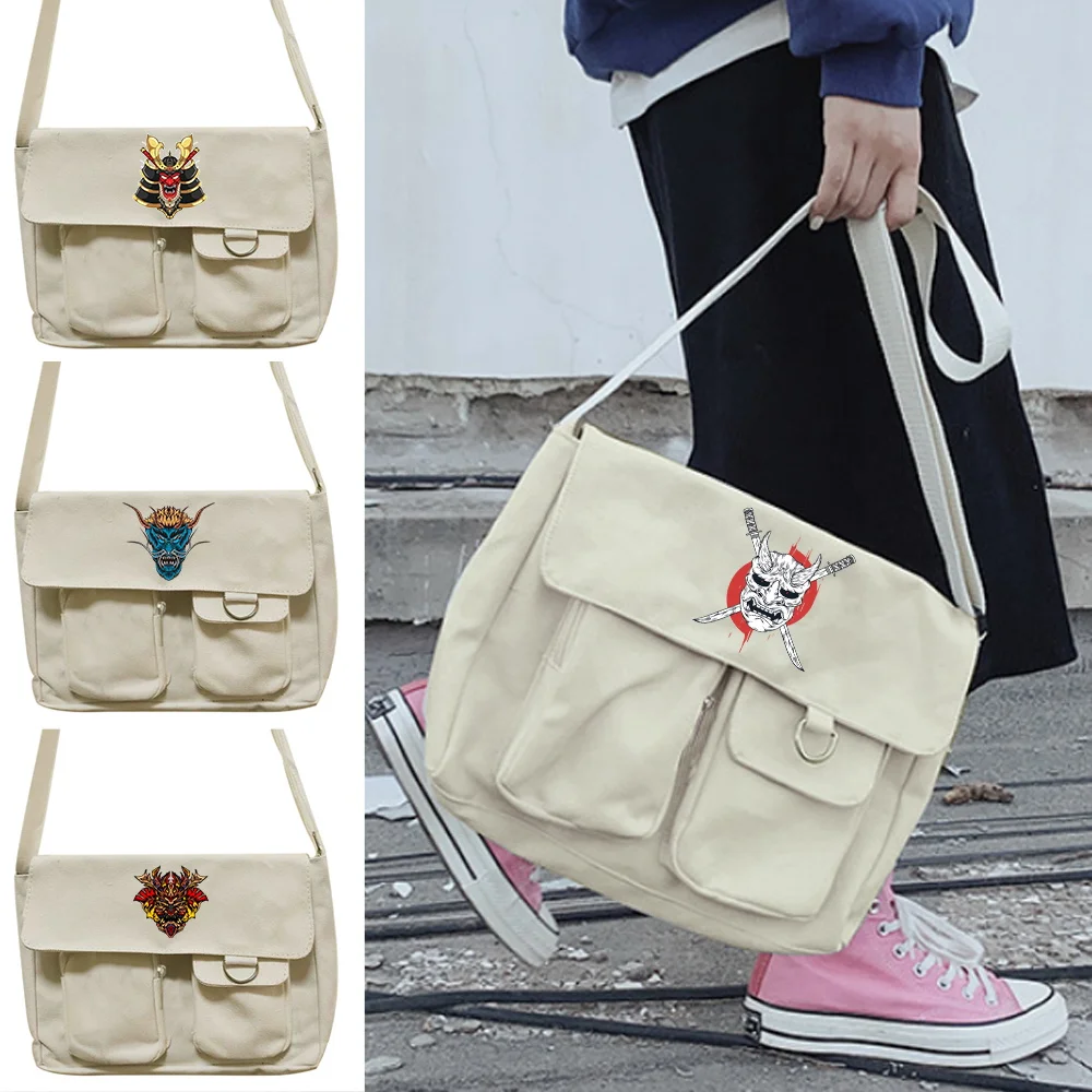 

Youth Canvas Messenger Bag Women Casual All-match Postman Case Simple Student Style Shoulder Bags Monster Print Crossbody Packet