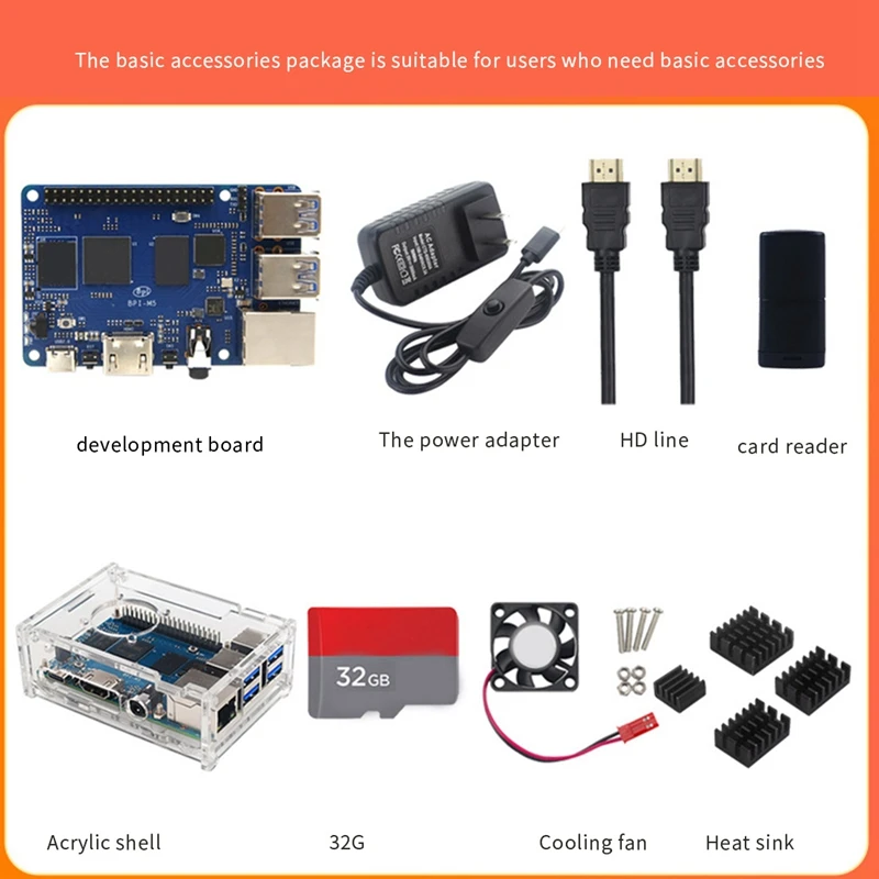 

For Banana Pi BPI M5 S905X3 4GB+16G EMMC+Case+Fan+Heat Sink+HD Cable+Power+SD Card+Card Reader Development Board
