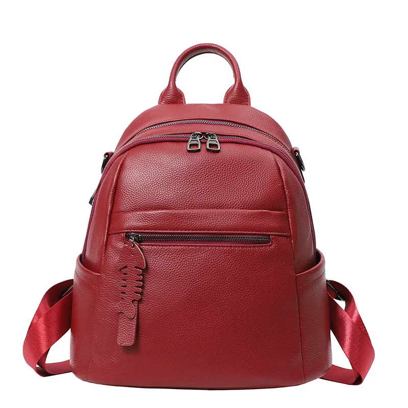 

Top Grain Genuine Leather Women Backpack Black Brown Red Green Blue Grey Khaki Cowhide Female Lady Girl Shoulder Bag Highend New