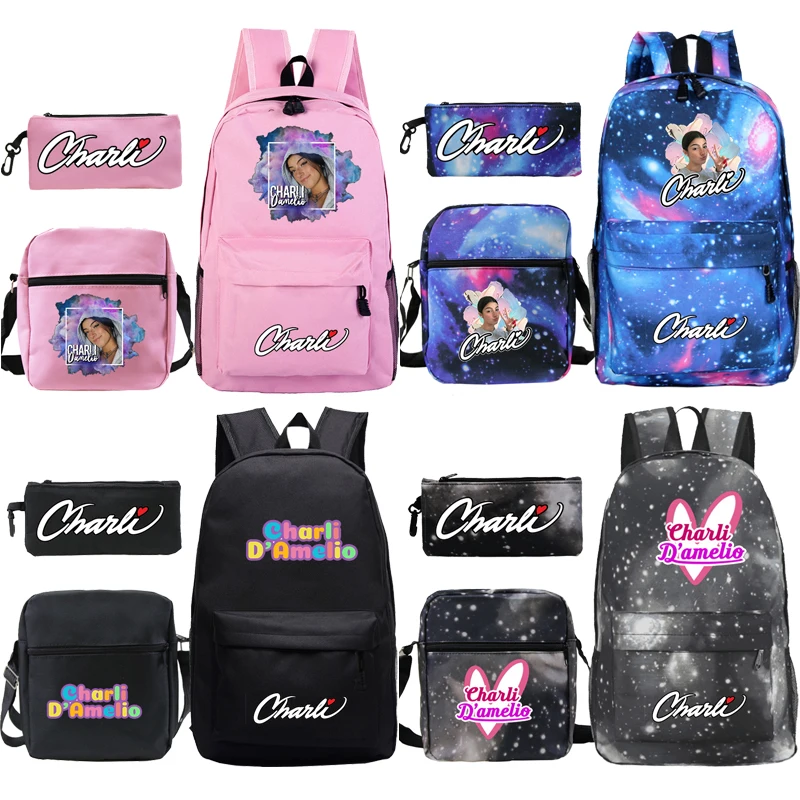 

Trendy Charli Damelio Backpack 3 Pieces/set Canvas School Backpack Girls Casual Mochilas Bookbag Boys Laptop Rucksack Women Bags