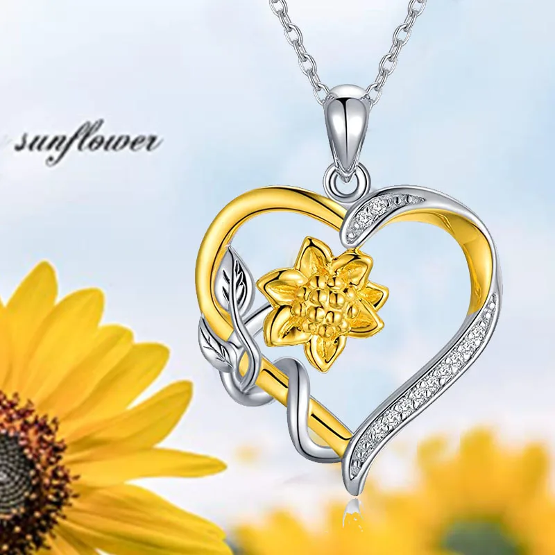 

Flower Heart Necklace Sunflower Pendant Trendy Fashion Birthday Gifts for Women Luxury Simple Banquet Jewelry