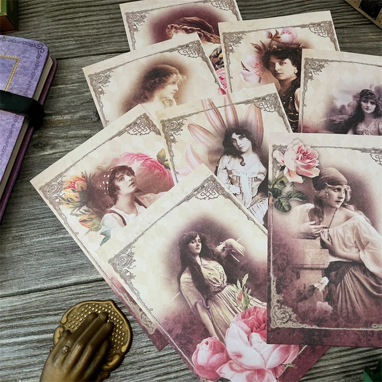 

8Pcs/Pack A6 Vintage Old Photos Flowers Sticker DIY Craft Scrapbooking Album Journal Planner Decorative Stickers