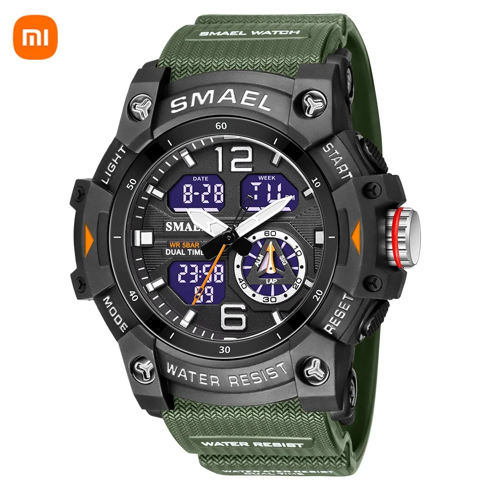 

2022 New SMAEL Dual Time Men Watches 50m Waterproof Military Watches for Male 8007 Shock Resisitant Sport Watches Gifts Wtach