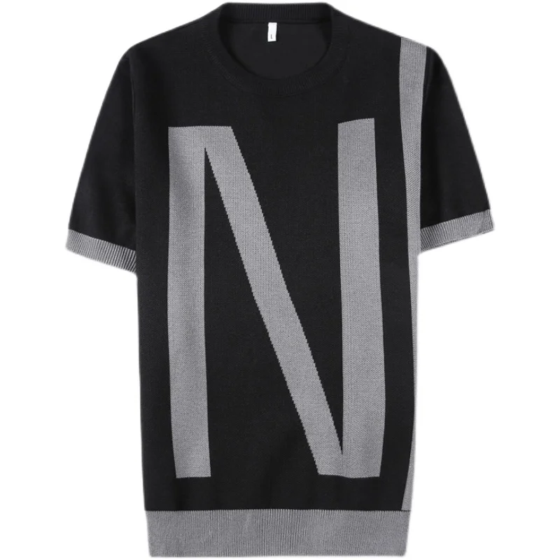 2022 British Style Men's High-Quality Slim Fit Short-Sleeved Sweaters/Men of Letters Printing Leisure Sweater Plus Size S-4XL |