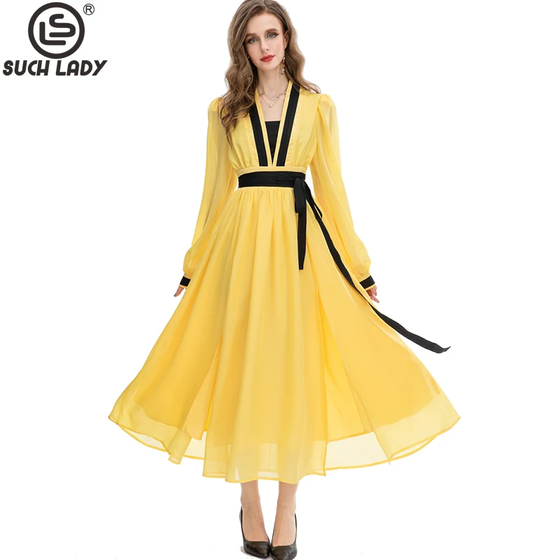 

Женские модельные платья с V-образным вырезом и длинным рукавом, соблазнительные элегантные платья в стиле High Street с поясом и разрезом