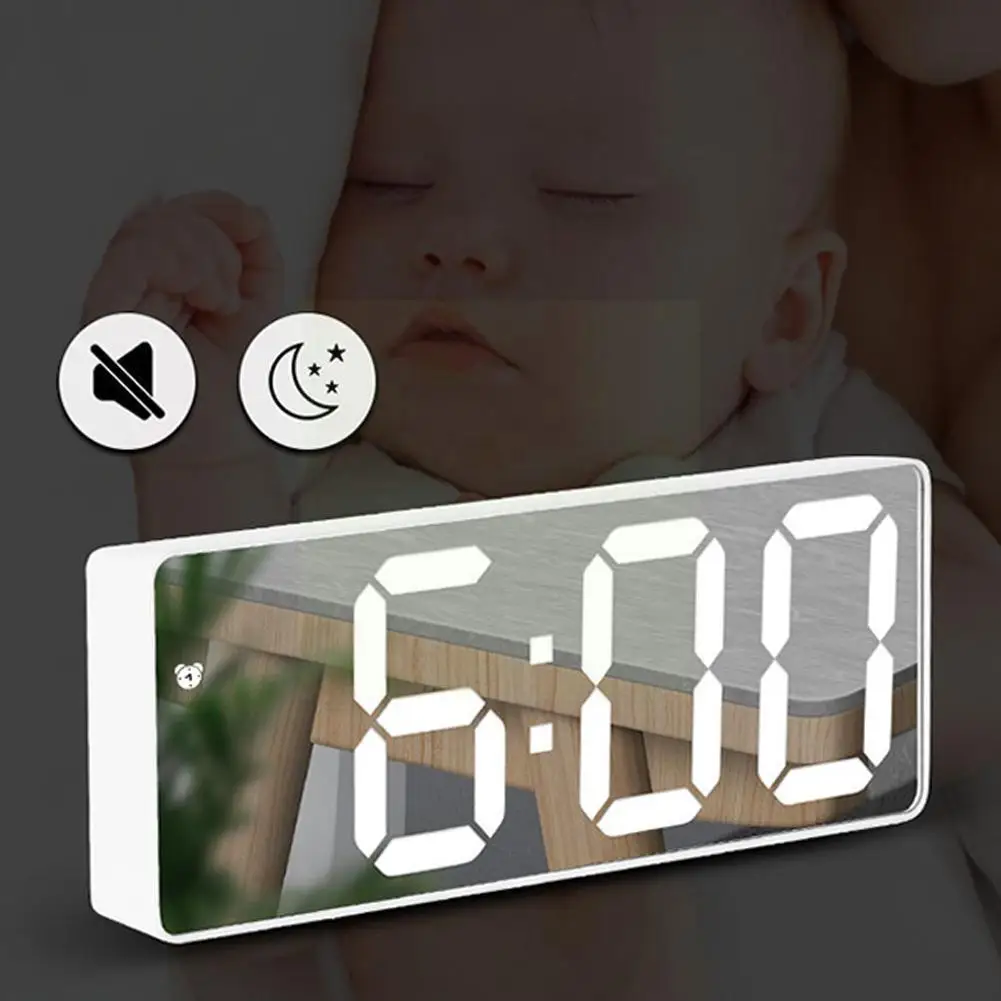 

Mirror Led Digital Alarm Clock Brightness Adjustable Bedroom Lamp Clock Desktop Snooze Display Light Home Night Decor J7c3