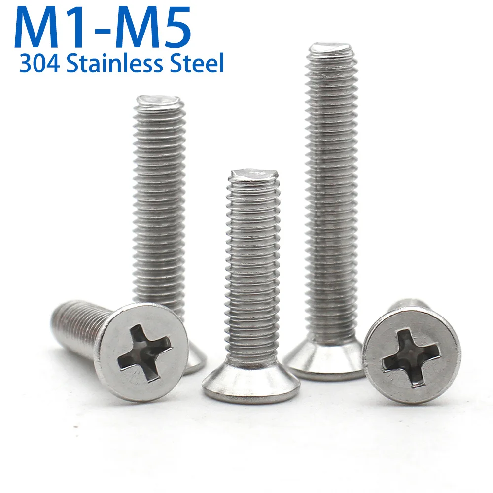 

20-200 шт. M1 M1.2 M1.4 M1.6 M1.7 M2 M2.5 M3 M3.5 M4 M5 304 Болт с крестообразным шлицем из нержавеющей стали с плоской потайной головкой