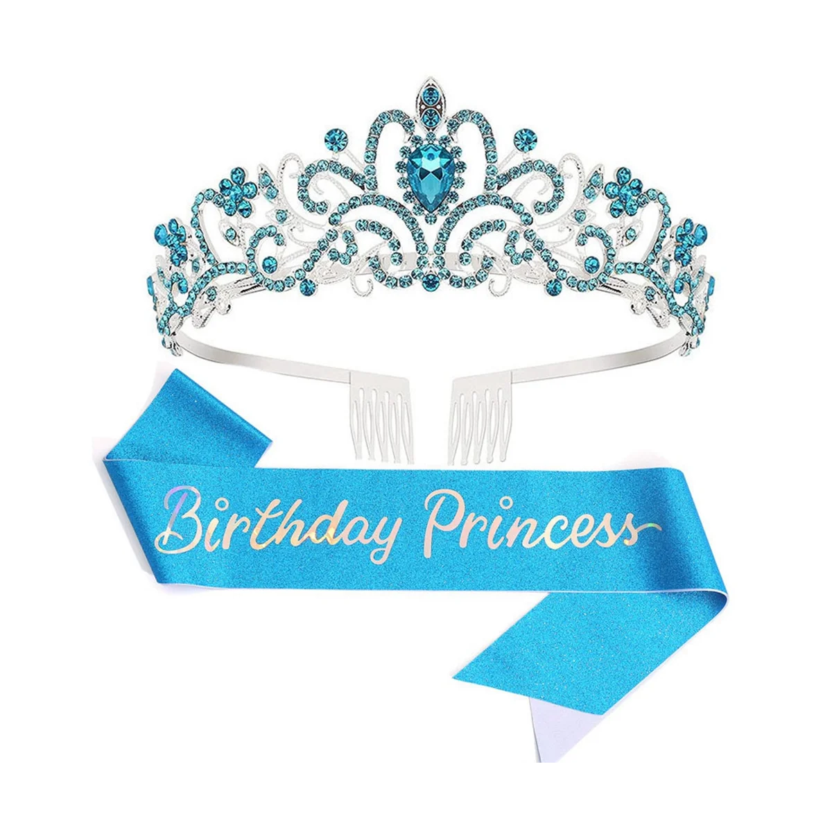 

Birthday Girl Crown Princess Crown with Birthday Sash for Women Party Supplies Blue
