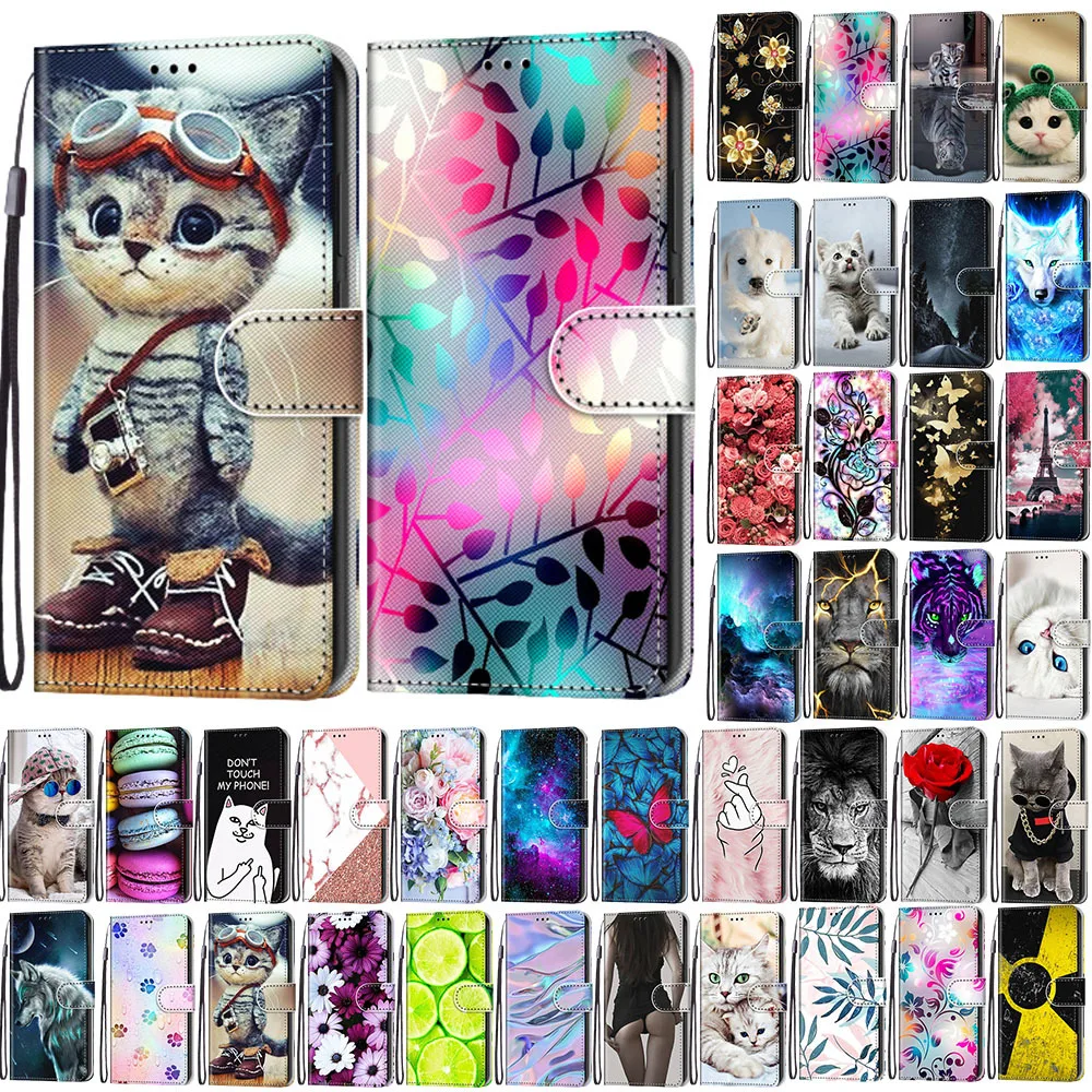 

Fashion Leather Flip Phone Case For Huawei P8 P9 P10 P20 Lite 2017 Personalized Painted Wallet Card Holder Stand Book Cover