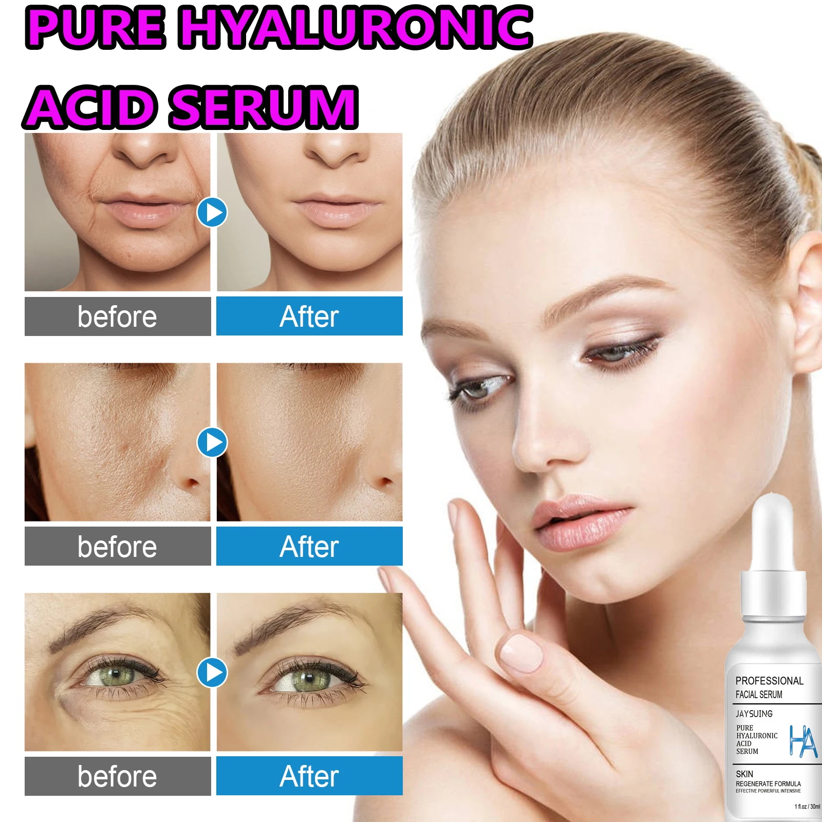 

Pure Hyaluronic Acid Facial Essence Hydrating Moisturizing Skin Shrinking Pore Smoothing Fine Line Face Serum